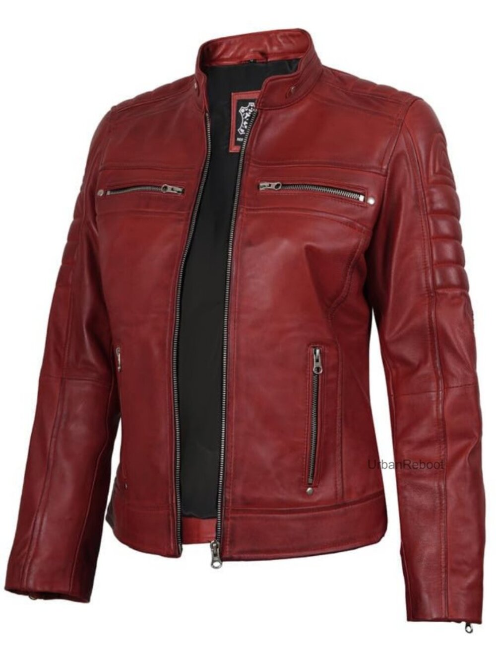 Real Lambskin Leather Cafe Racer Jacket - Zip Front